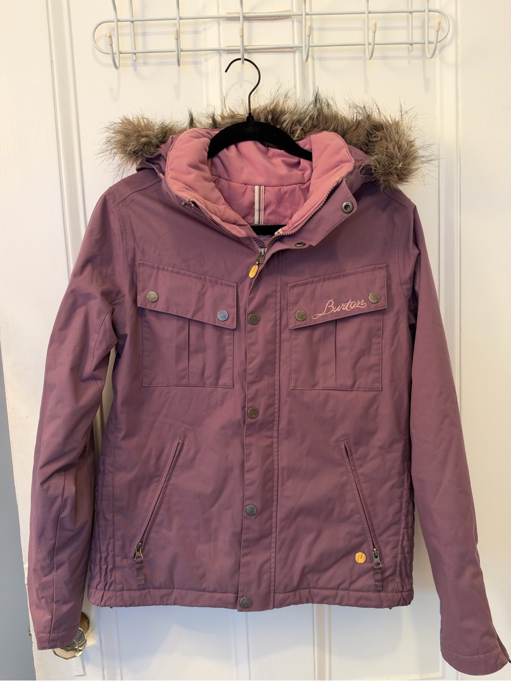 Burton Women’s Dryride Snowboard Ski Jacket Mauve Purple Faux Fur Hood Size M